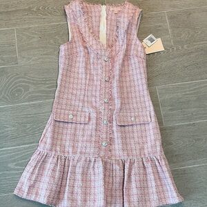 City Studio Pink Tweed Sleeveless Button-Front Dress Junior Sz 1/2  NWT